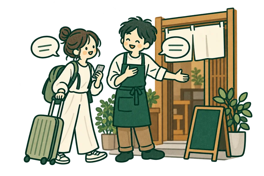 海外からのお客様を笑顔で迎える店主